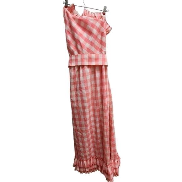 Vintage Dresses & Skirts - Gingham Check Pink Ruffle Vtg Dress